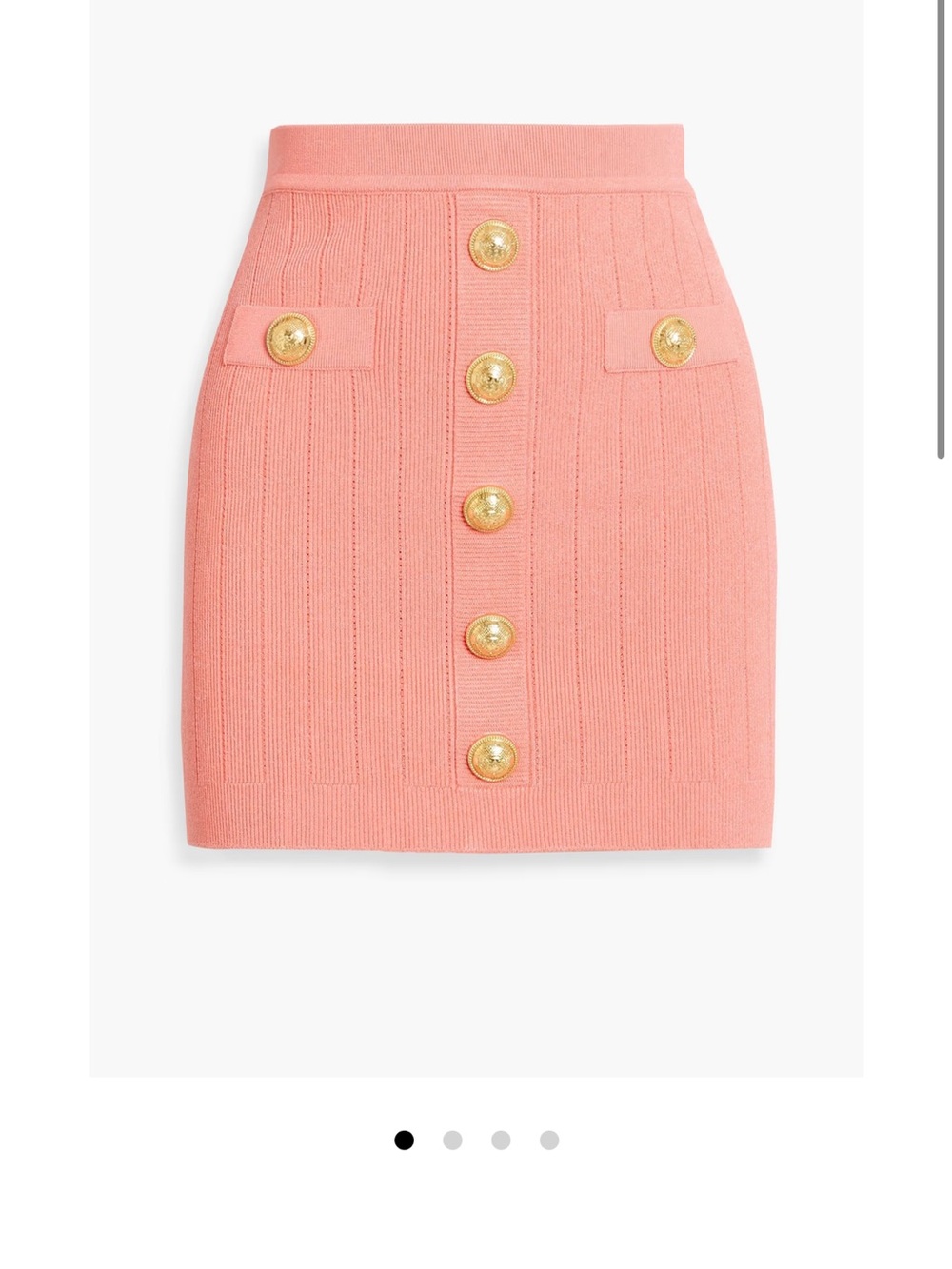 Balmain Coral Pink Ribbed Mini Skirt with Gold Buttons